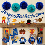 Father's Day Party Decorations Set: Banner, Swirls, Blue Pom Poms for Dad