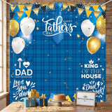 Happy Father's Day Blue Grid Photo Booth Backdrop Banner (71x78 Inch) Party Decorations