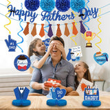 Father's Day Decoration Set Pre-Assembled Garland Banner Hanging Swirls Pom Poms Honeycomb Centerpieces