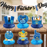 Happy Father's Day Banner & 3D Honeycomb Centerpiece Set Double-Sided Table Decorations for Dad