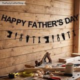 Best Dad Ever Glitter Father's Day Banner with Tools Signs Black Garland Fireplace Mantle Decorations