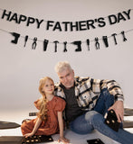 Best Dad Ever Glitter Father's Day Banner with Tools Signs Black Garland Fireplace Mantle Decorations