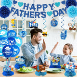 Blue Happy Father's Day Decoration Set Banner Backdrop Balloons Hanging Swirls Centerpieces