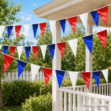 Red White Blue Glitter Pennant Banner | Metallic Triangle Bunting, Patriotic Party Decor
