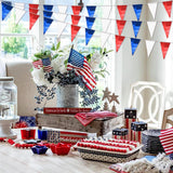 Red White Blue Glitter Pennant Banner | Metallic Triangle Bunting, Patriotic Party Decor