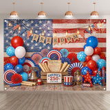Patriotic 250th America Anniversary Backdrop | Rustic Wood Flag Photo Banner