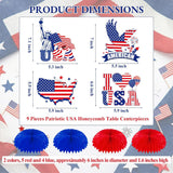 9 Pcs Patriotic USA Honeycomb Centerpieces | American Flag Eagle Table Decor