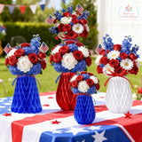 Patriotic Honeycomb Centerpieces | Red White Blue Rose American Flag Table Decor