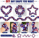 39.5FT Patriotic Glitter Tinsel Garland Red White Blue Star Banner 4th of July Decorations