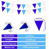 2 Pack Blue White Pennant Banner Flags 60FT Triangle Bunting Garland Party Decorations
