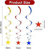 15 Pack Red Blue Gold Star Hanging Swirl Decorations Party Ceiling Decor