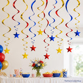 15 Pack Red Blue Gold Star Hanging Swirl Decorations Party Ceiling Decor