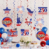 30PCS USA 250th Anniversary Hanging Swirl Decorations Patriotic 4th of July Party Supplies