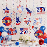 30PCS USA 250th Anniversary Hanging Swirl Decorations Patriotic 4th of July Party Supplies
