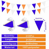 2 Pack Orange Blue White Pennant Banner Flags 60FT Triangle Bunting Party Decorations