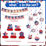 27PCS Patriotic Party Decoration Set American Flag Banner Hanging Swirls & Centerpieces
