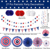 27PCS Patriotic Party Decoration Set USA Flag Banner Paper Fans Flower Balls & Swirls