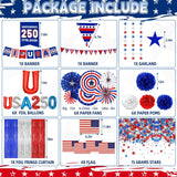 30PCS 250th Anniversary Patriotic Party Decoration Kit USA Banner Fans Pompoms & Fringe Curtain