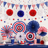 27PCS Patriotic Party Decoration Set USA Flag Banner Paper Fans Flower Balls & Swirls