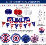 27PCS Patriotic Party Decoration Set USA Flags Paper Fans Flower Balls & Hanging Swirls