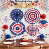Patriotic Love USA Party Decoration Kit Paper Fans Pom Poms Star Streamers & Swirls