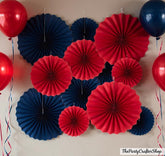 12PCS Red Blue Paper Fans: 4th of July, Graduation Party Decorations