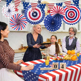 9PCS Patriotic Party Decoration Set Paper Fans USA Pennant Banner Star Streamers & Tablecloth