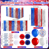 47PCS Patriotic Party Decoration Kit Banner Pom Poms Balloons Table Skirt & Streamers