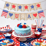 USA Burlap Banner Red Blue Stars Garland American Flag Bunting 4th of July Decorations