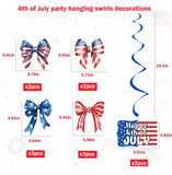 Patriotic Hanging Swirl Decorations with Bow Accents Red White Blue USA Party Decor
