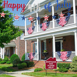2PCS Happy 4th of July Glitter Star Banner Red Blue Silver Patriotic Garland Decorations