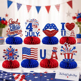 8PCS Happy Independence Day Honeycomb Centerpieces Red Blue White Patriotic Table Decorations