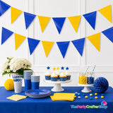 98FT Deep Blue & Yellow Pennant Banner Flags Triangle Bunting Party Decorations