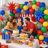 Colorful Balloon Garland Kit: Red, Blue, Yellow, Green Latex, Confetti, Foil Stars