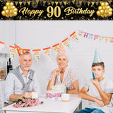 90th Birthday Banner Black Gold Backdrop Decorations Milestone Party Supplies for Men Women