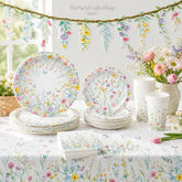 Wildflower Party Tableware Set for 24: Plates, Cups, Napkins, Banner, Tablecloth
