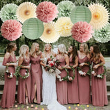 Dusty Pink Sage Green Party Decorations: Pom Poms, Lanterns, Confetti – Baby Shower Wedding Decor