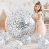 Silver Glitter Beach Balls, 24 Inch Confetti Pool Party Decorations (Set of 6)