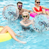 Silver Glitter Beach Balls, 24 Inch Confetti Pool Party Decorations (Set of 6)