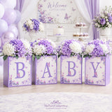 6PCS Baby Shower Centerpieces Purple Butterfly Baby Blocks Table Decorations Gender Reveal Party Supplies