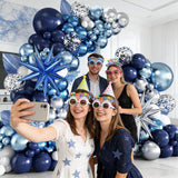 Blue Balloon Arch Kit 138 Pcs Navy White Metallic Silver Star Confetti Garland Decor