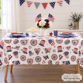3 Pack Patriotic USA Flag Tablecloths with Storage Pockets Disposable Party Covers