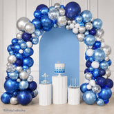 Blue Silver Balloon Garland Arch Kit: Navy, Royal, Light Blue, White, Confetti Party Decor