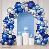 Blue Silver Balloon Garland Arch Kit: Navy, Royal, Light Blue, White, Confetti Party Decor