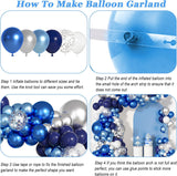 Blue Silver Balloon Garland Arch Kit: Navy, Royal, Light Blue, White, Confetti Party Decor