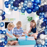 Blue Silver Balloon Garland Arch Kit: Navy, Royal, Light Blue, White, Confetti Party Decor