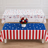 2 Pack Patriotic Tablecloths 54x108 Inch Disposable 4th of July Party Table Covers