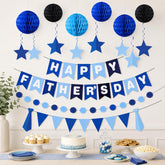 17PCS Father's Day Decorations Set Banner Hanging Swirls Honeycomb Balls Navy Blue Party Supplies