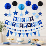 17PCS Father's Day Decorations Set Banner Hanging Swirls Honeycomb Balls Navy Blue Party Supplies