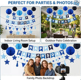 17PCS Father's Day Decorations Set Banner Hanging Swirls Honeycomb Balls Navy Blue Party Supplies